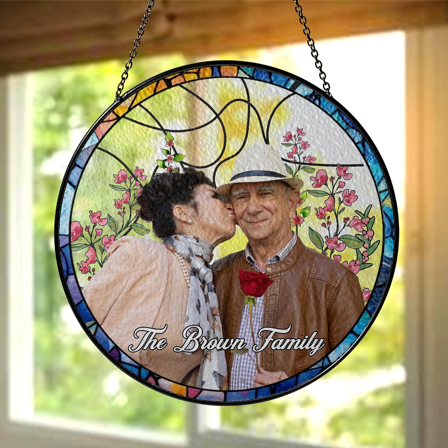 Personalized Family Portrait Glass Suncatcher - Image 3