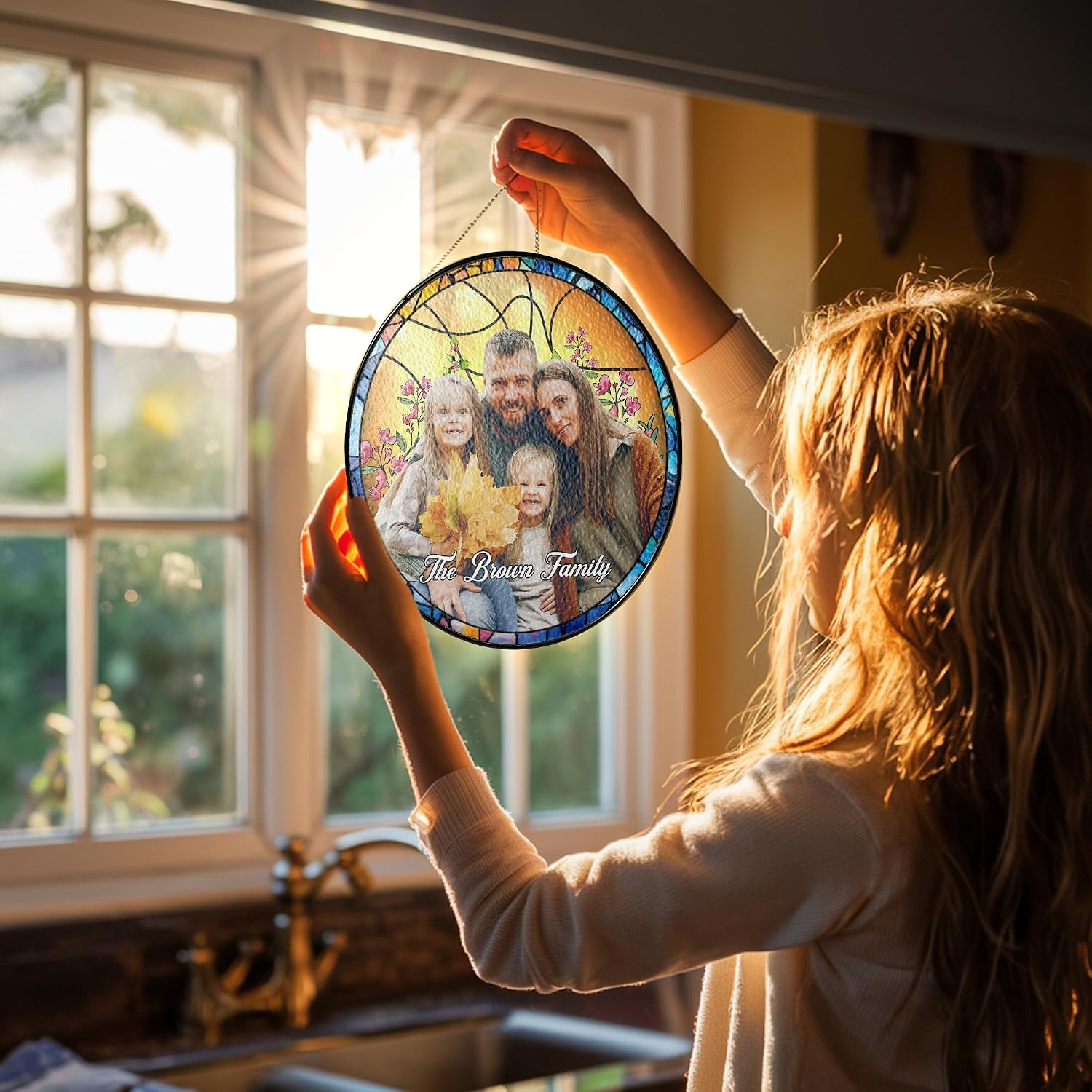 Personalized Family Portrait Glass Suncatcher - Image 6