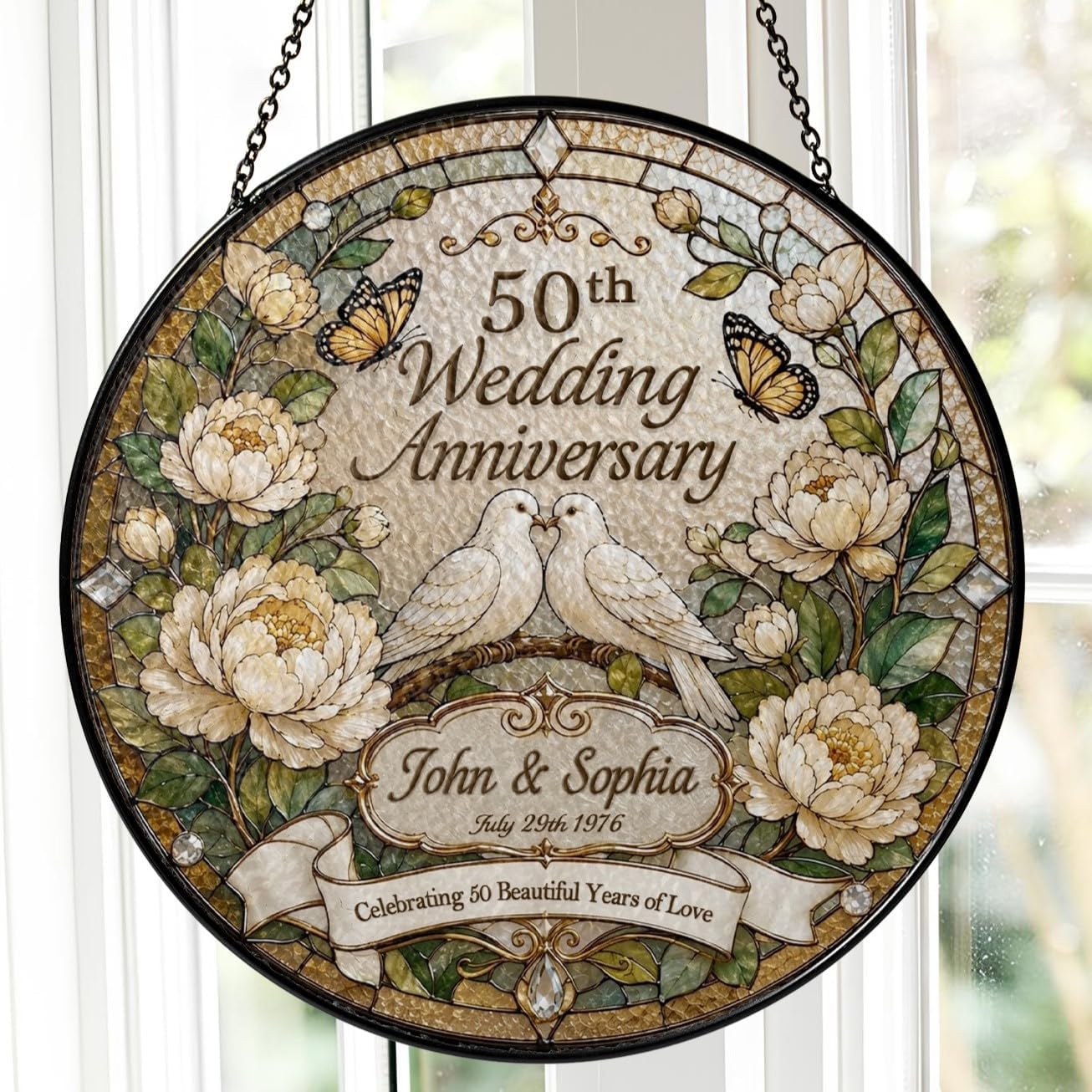 Personalized 50th Anniversary Keepsake Glass Suncatcher