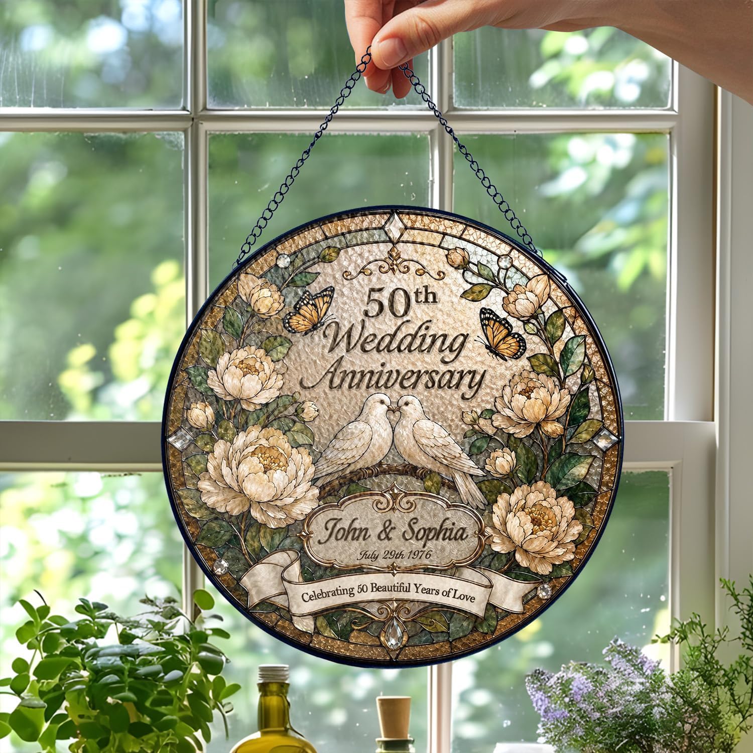 Personalized 50th Anniversary Keepsake Glass Suncatcher - Image 2