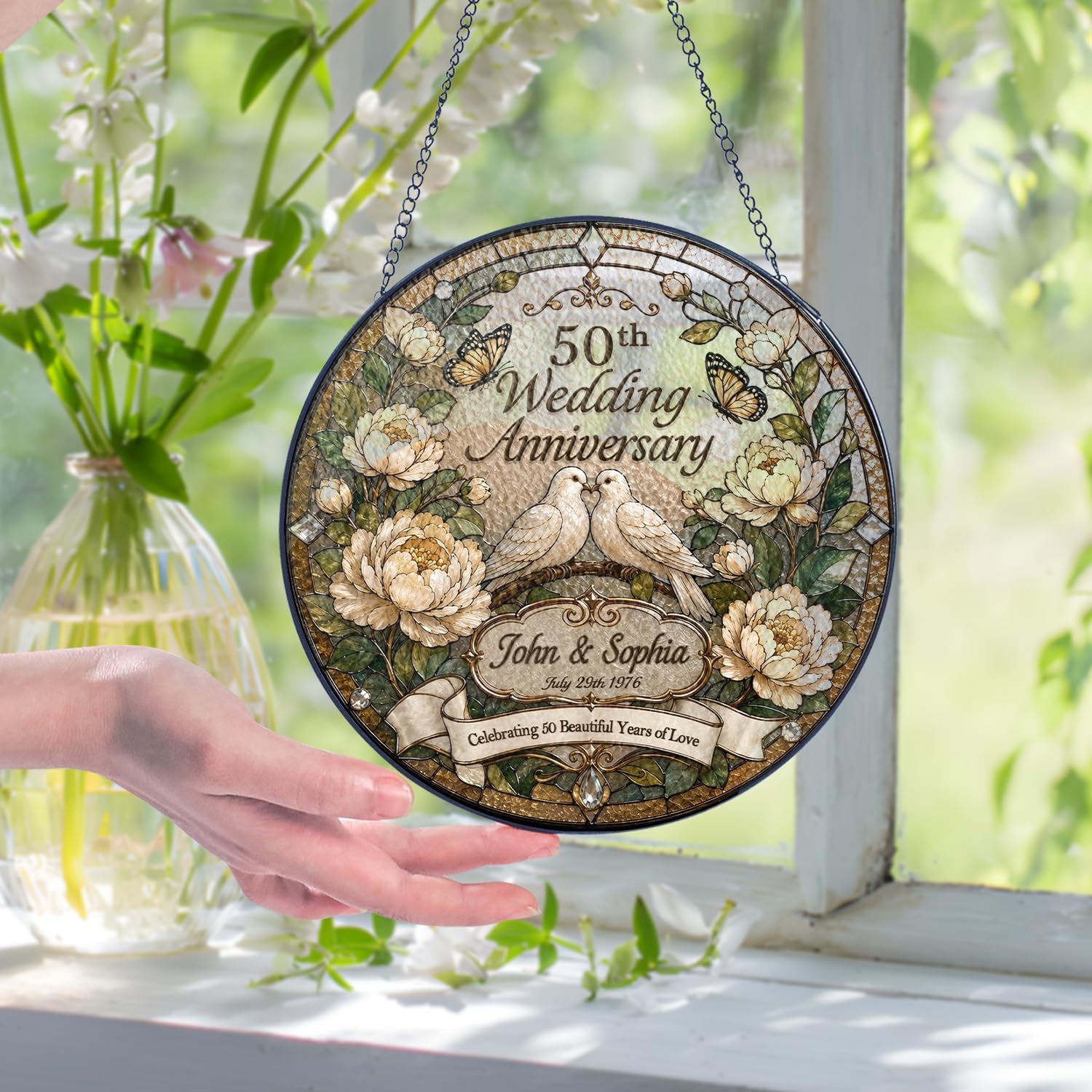Personalized 50th Anniversary Keepsake Glass Suncatcher - Image 3