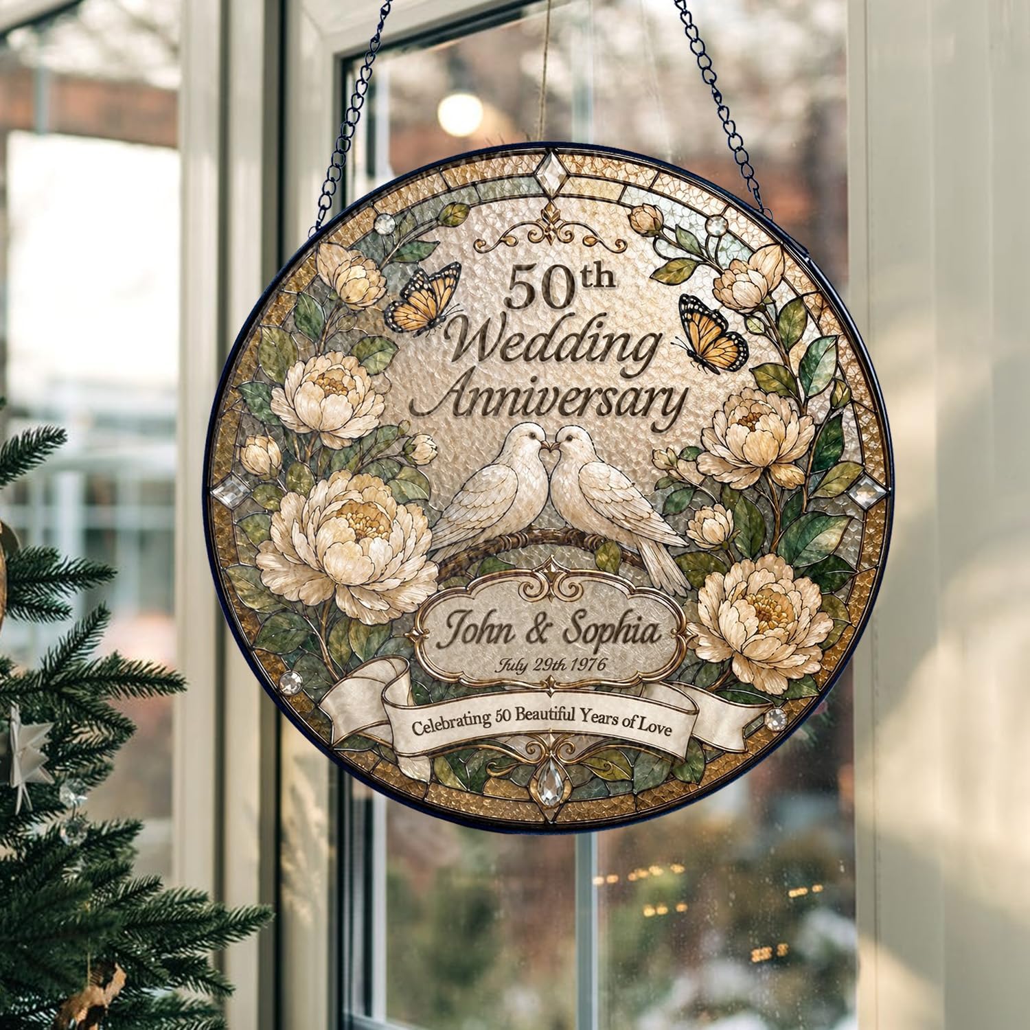 Personalized 50th Anniversary Keepsake Glass Suncatcher - Image 5