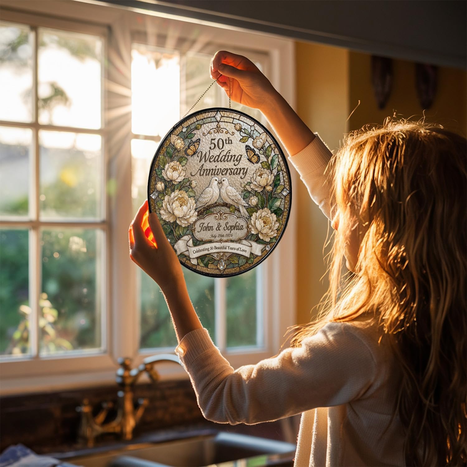 Personalized 50th Anniversary Keepsake Glass Suncatcher - Image 6