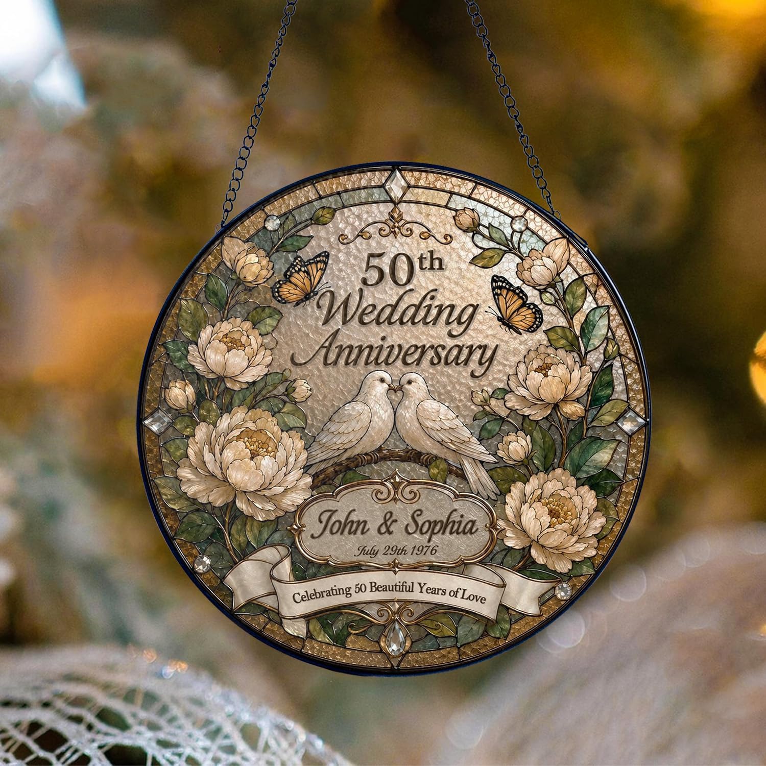 Personalized 50th Anniversary Keepsake Glass Suncatcher - Image 7