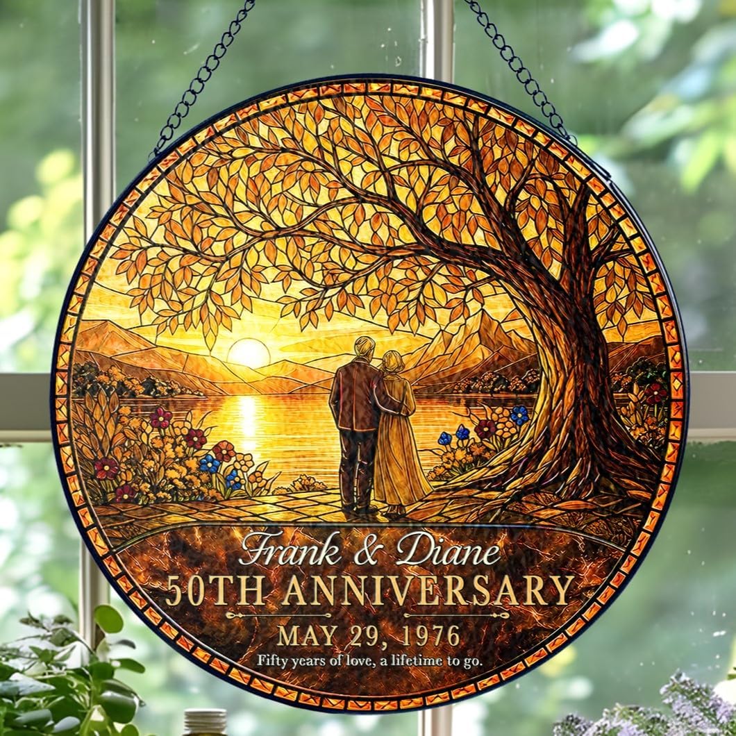 Personalized 50th Anniversary Golden Wedding Glass Suncatcher