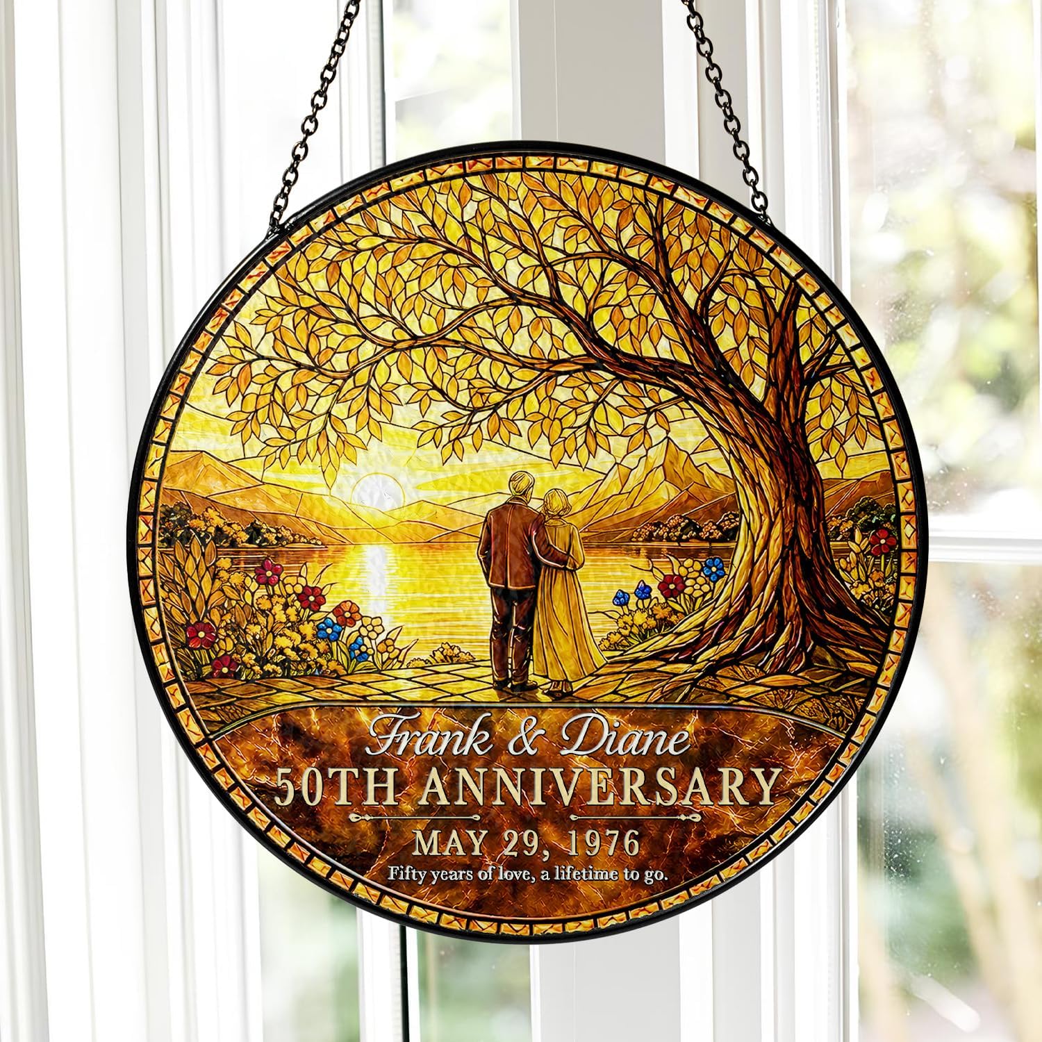 Personalized 50th Anniversary Golden Wedding Glass Suncatcher - Image 2