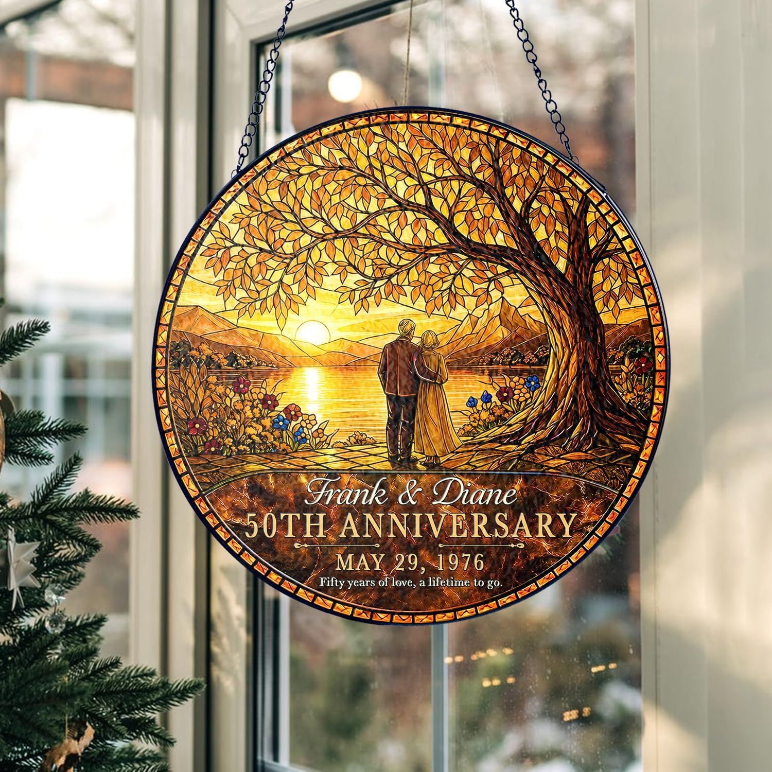 Personalized 50th Anniversary Golden Wedding Glass Suncatcher - Image 4