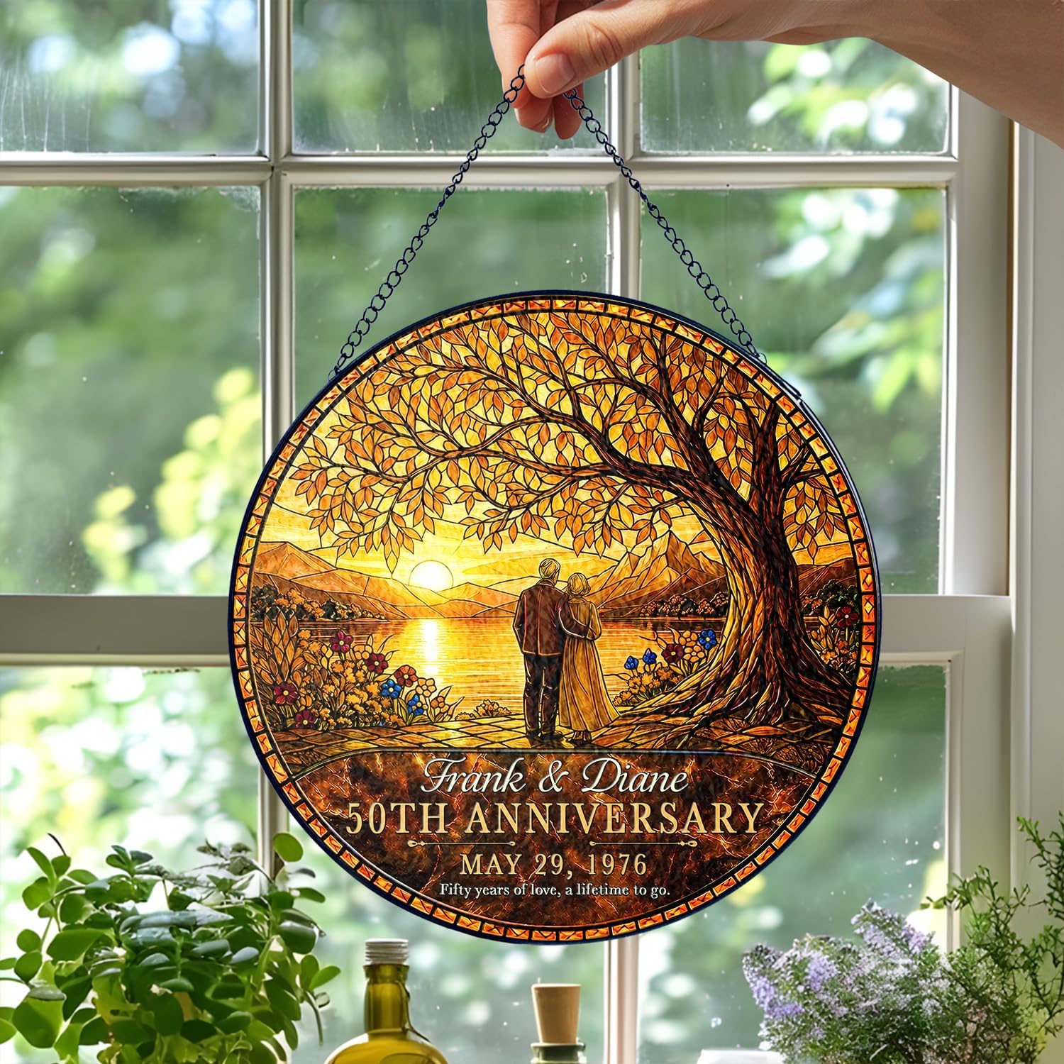 Personalized 50th Anniversary Golden Wedding Glass Suncatcher - Image 5