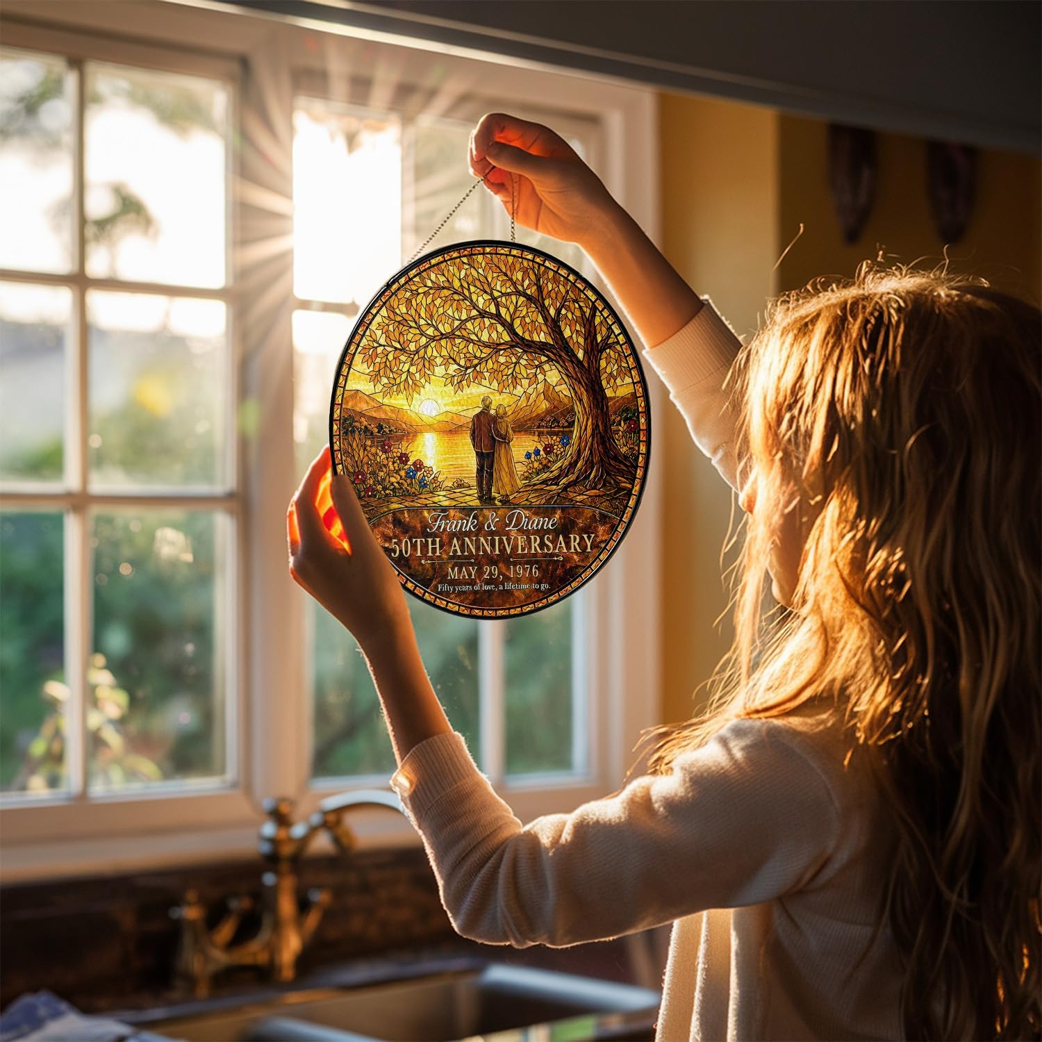 Personalized 50th Anniversary Golden Wedding Glass Suncatcher - Image 9