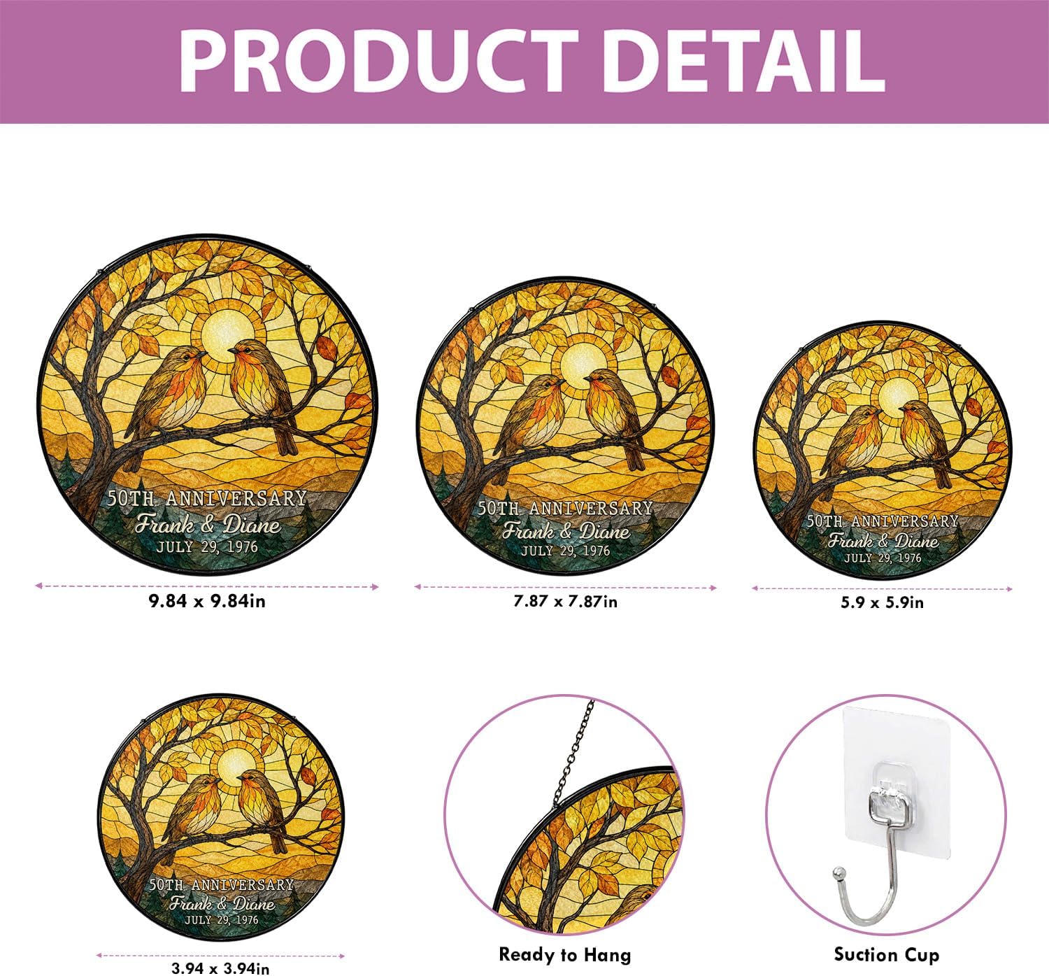 Personalized 50th Anniversary Couple Bird Glass Suncatcher - Image 5