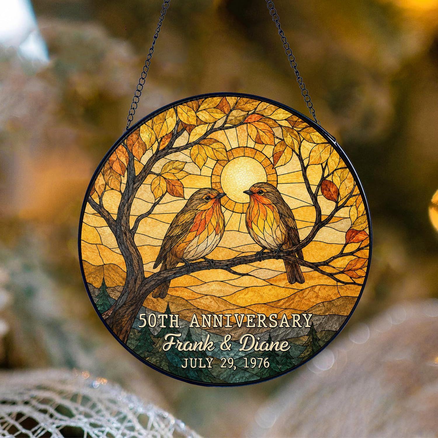 Personalized 50th Anniversary Couple Bird Glass Suncatcher - Image 8