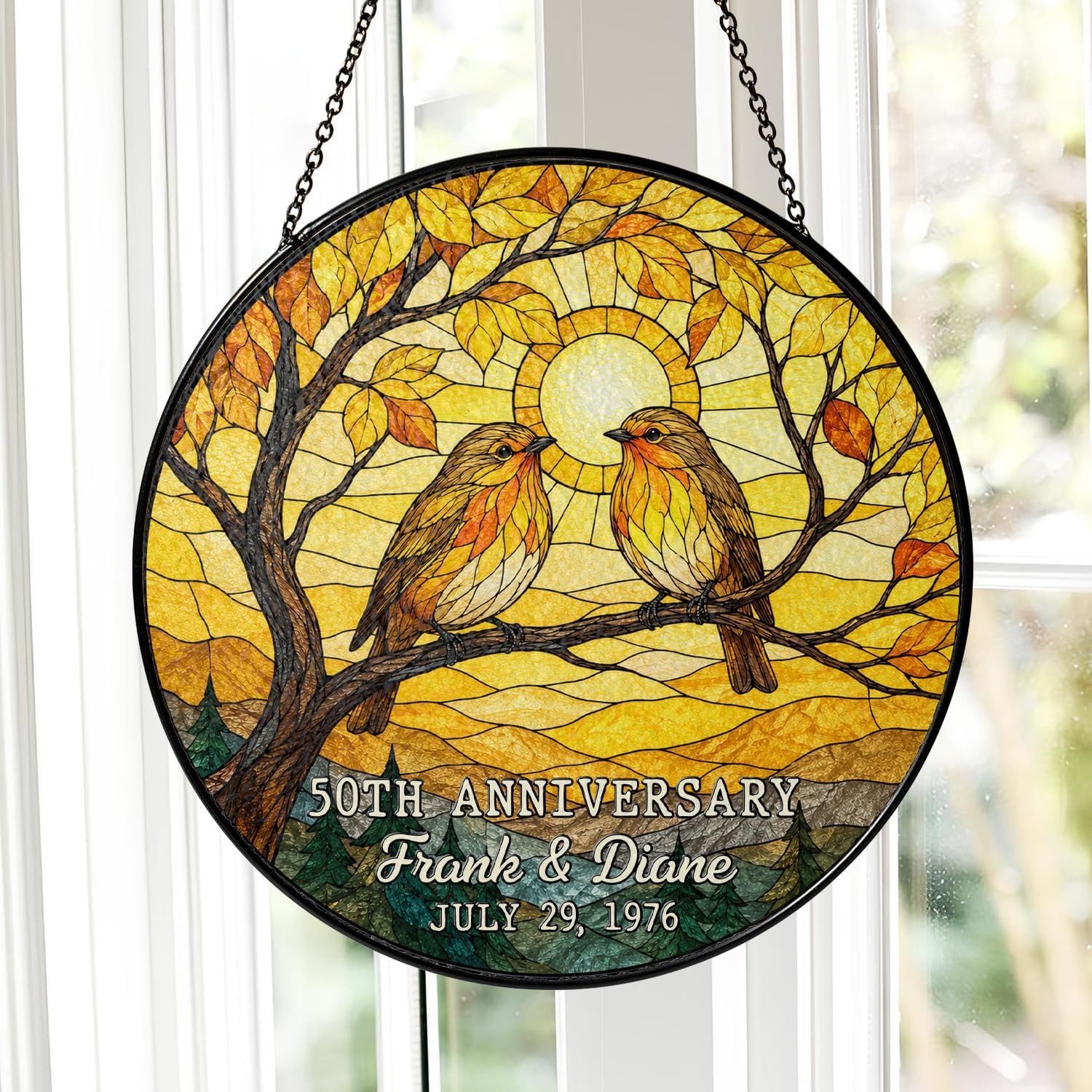 Personalized 50th Anniversary Couple Bird Glass Suncatcher - Image 9